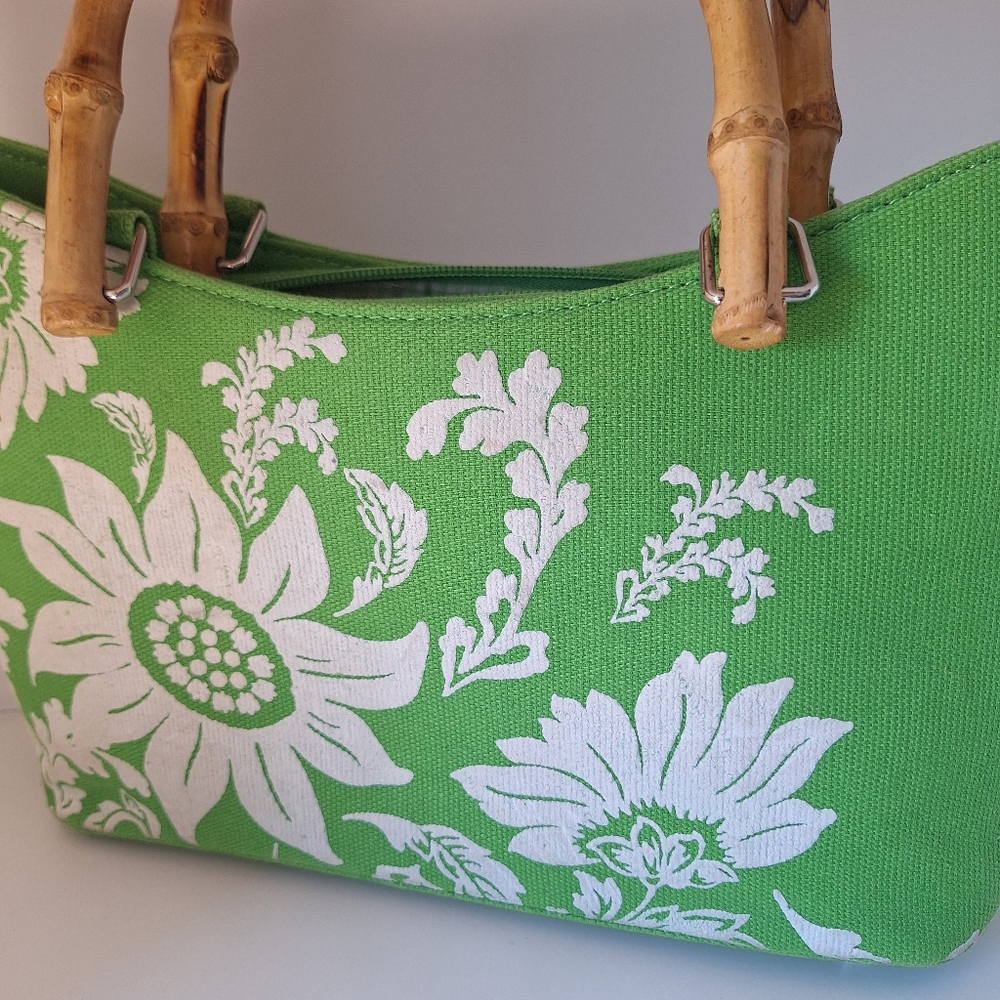 Kate Spade Green & White Floral Canvas Shoulder Bag w/ Branded Dustbag EUC RARE - Picture 4 of 7